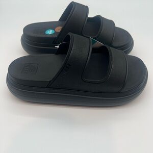 Reef Black Dual-Strap Slide Sandals